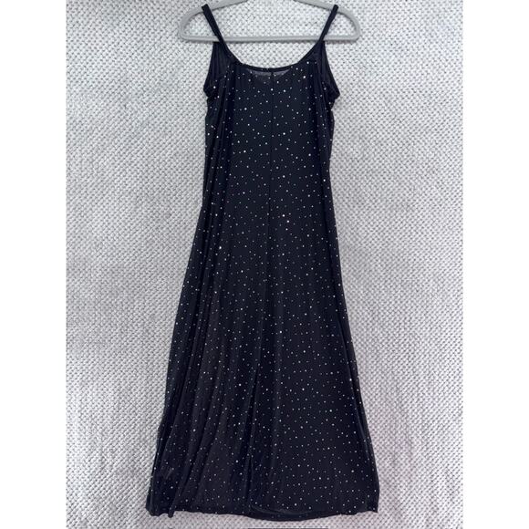 Shein Dress Womens L Black Rhinestone Sheer Slip Maxi Dress Front Slit Party - Picture 6 of 12
